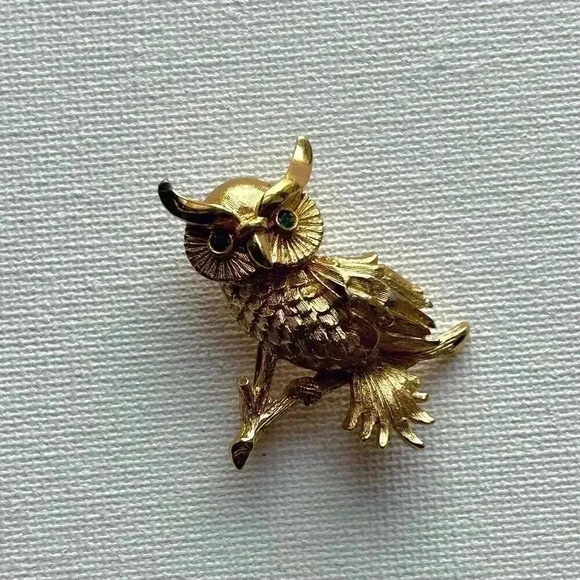 Monet Jewelry - Vintage Monet Gold Tone Horned Owl Brooch Pin